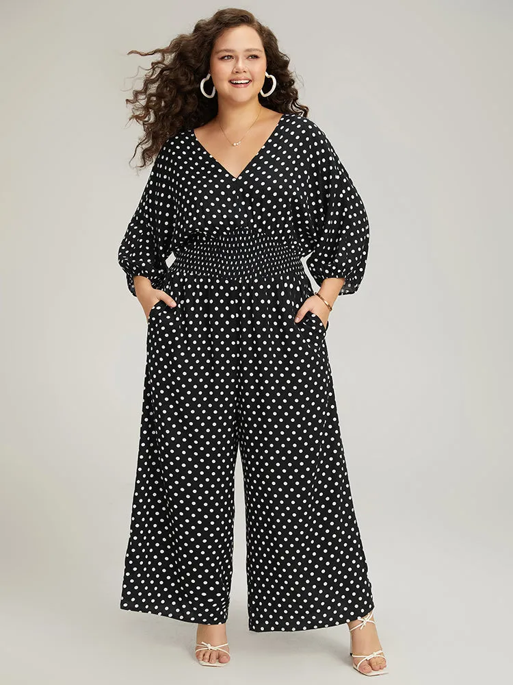 Polka Dot V Neck Knot Backless Lantern Sleeve Jumpsuit sold by Bloomchic