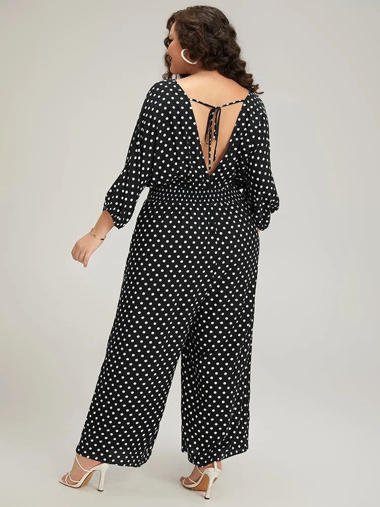 Polka Dot V Neck Knot Backless Lantern Sleeve Jumpsuit sold by Bloomchic product image thumbnail 4