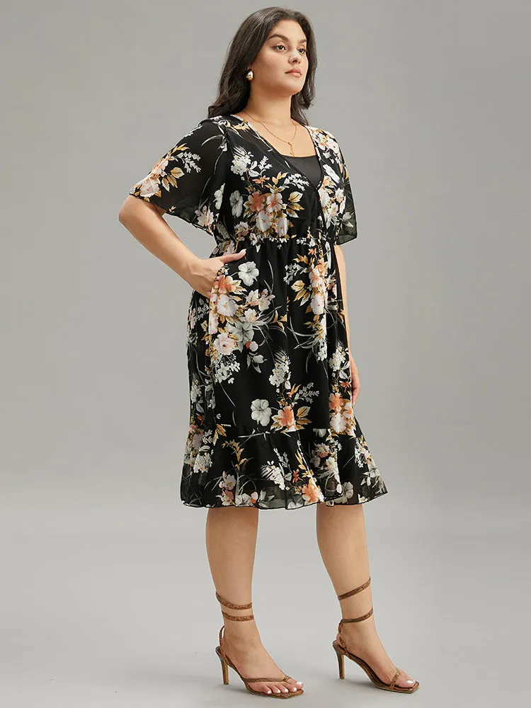Floral Print 2-In-1 Mesh Ruffle Sleeve Dress sold by Bloomchic product image thumbnail 4