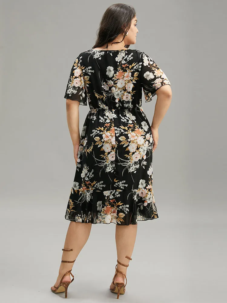 Floral Print 2-In-1 Mesh Ruffle Sleeve Dress sold by Bloomchic product image thumbnail 3