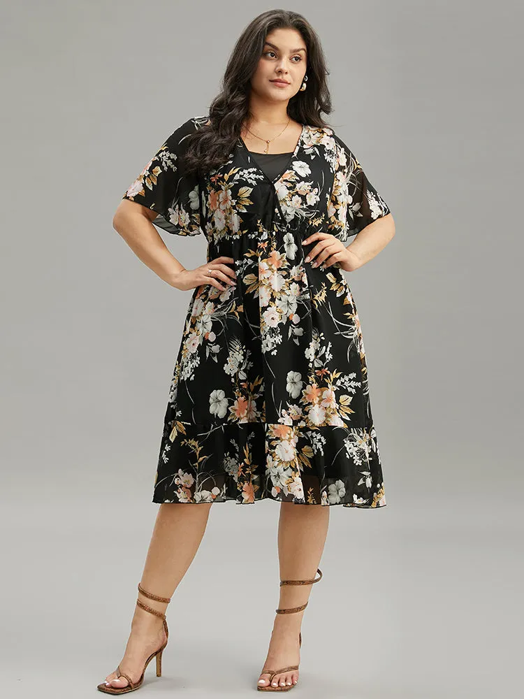 Floral Print 2-In-1 Mesh Ruffle Sleeve Dress sold by Bloomchic product image thumbnail 5
