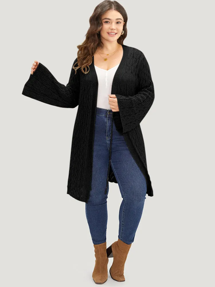 Geometric Eyelet Tie Front Bell Sleeve Tunic Cardigan sold by Bloomchic product image thumbnail 4