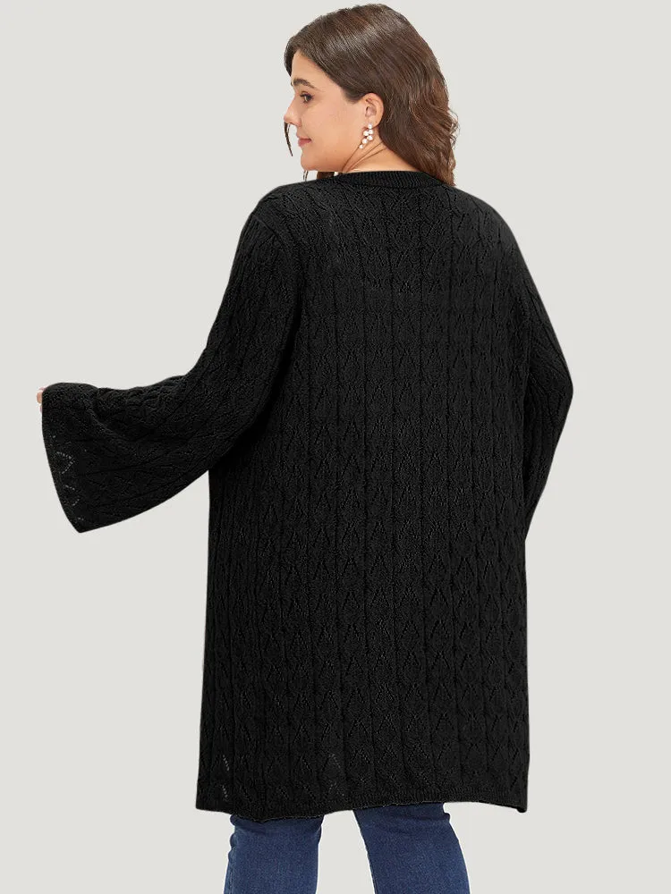 Geometric Eyelet Tie Front Bell Sleeve Tunic Cardigan sold by Bloomchic product image thumbnail 2