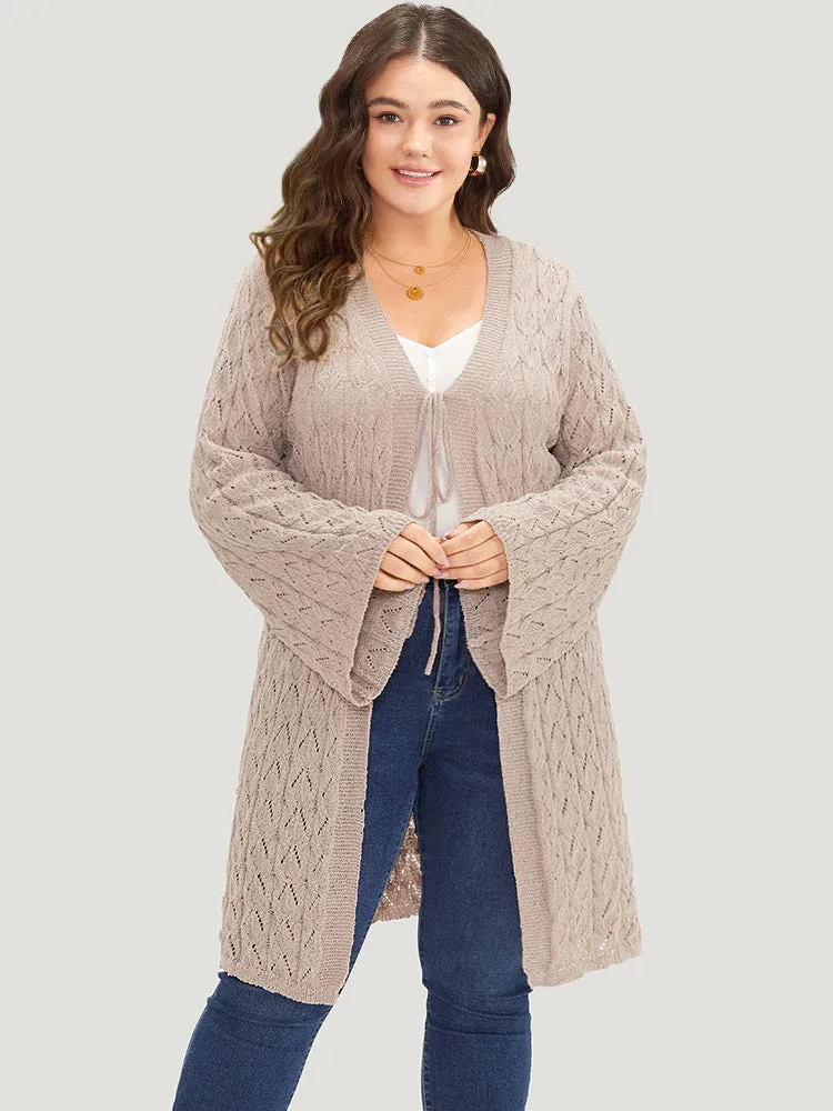 Geometric Eyelet Tie Front Bell Sleeve Tunic Cardigan sold by Bloomchic product image thumbnail 5