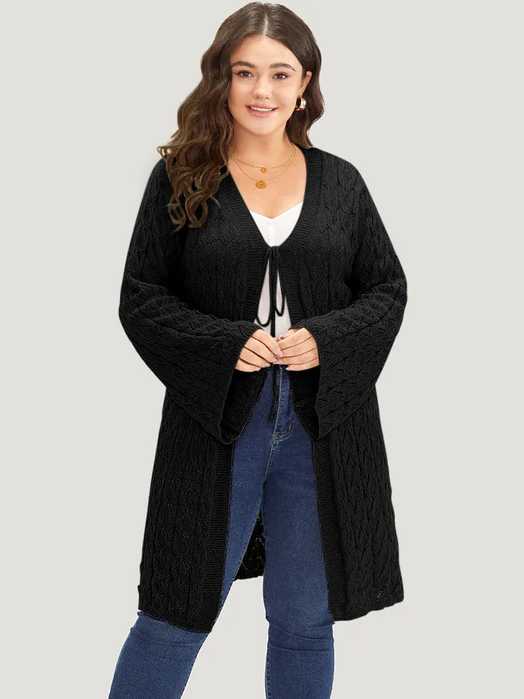 Geometric Eyelet Tie Front Bell Sleeve Tunic Cardigan sold by Bloomchic