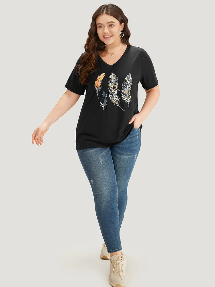 Feather Print V Neck T-shirt sold by Bloomchic product image thumbnail 4
