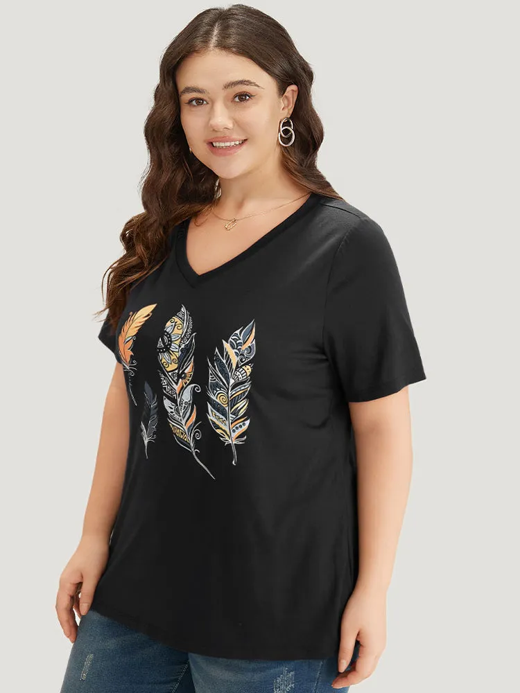 Feather Print V Neck T-shirt sold by Bloomchic product image thumbnail 3
