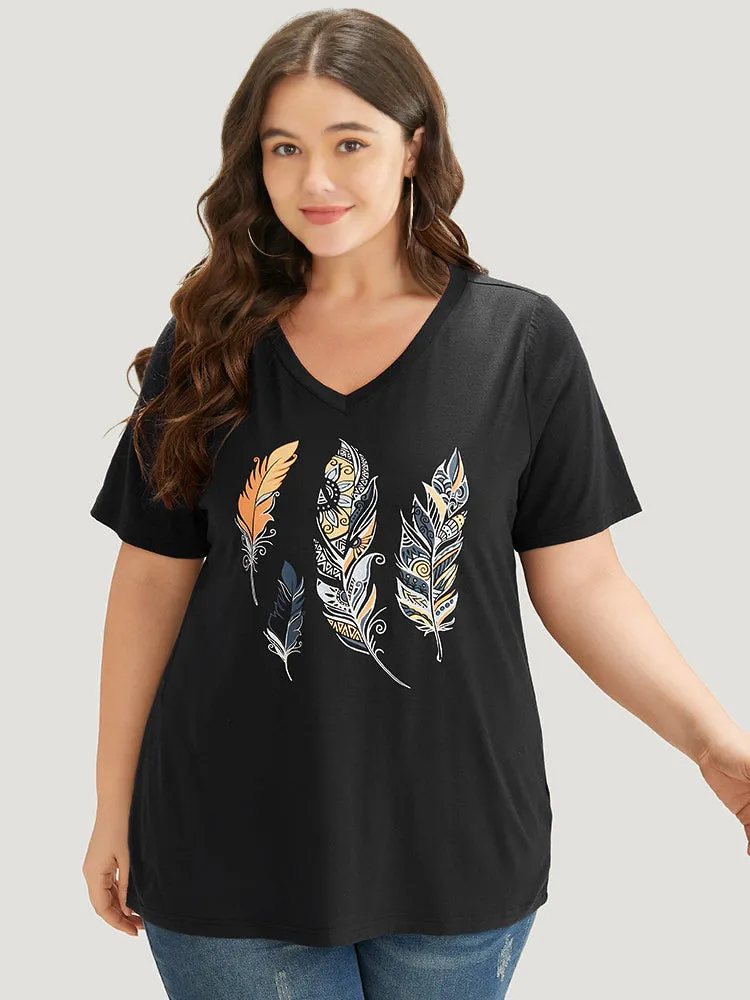 Feather Print V Neck T-shirt sold by Bloomchic product image thumbnail 5