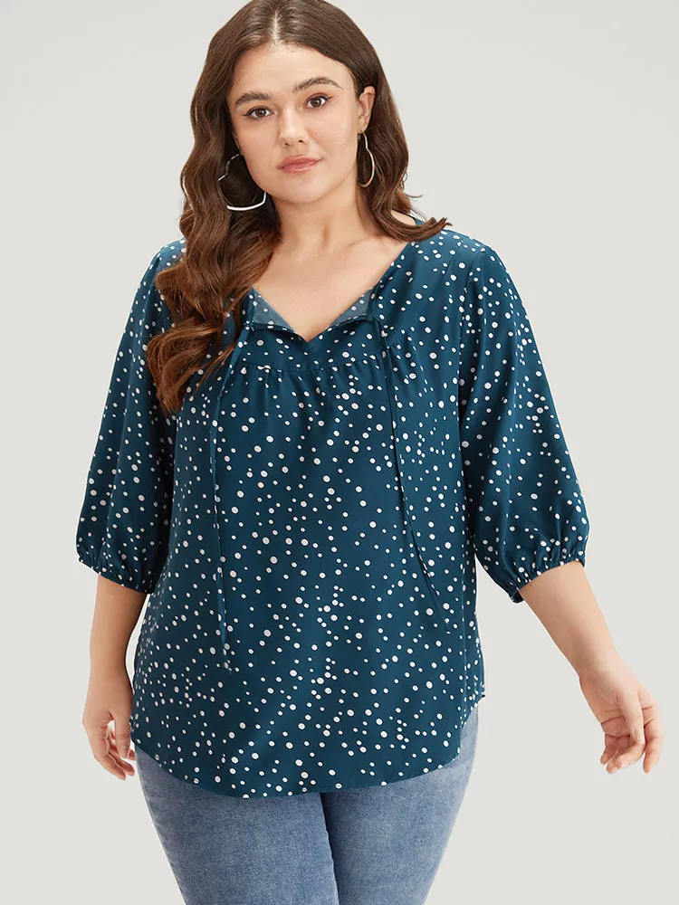 Polka Dot Knot Neck Arc Hem Blouse sold by Bloomchic