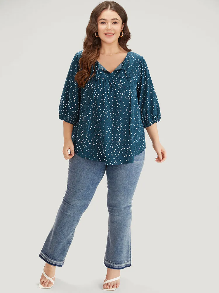 Polka Dot Knot Neck Arc Hem Blouse sold by Bloomchic product image thumbnail 4