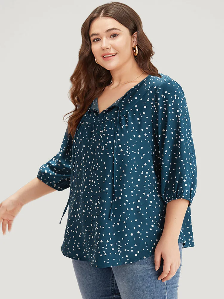 Polka Dot Knot Neck Arc Hem Blouse sold by Bloomchic product image thumbnail 3