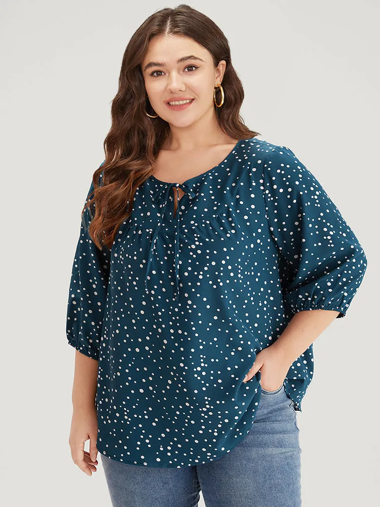 Polka Dot Knot Neck Arc Hem Blouse sold by Bloomchic product image thumbnail 2