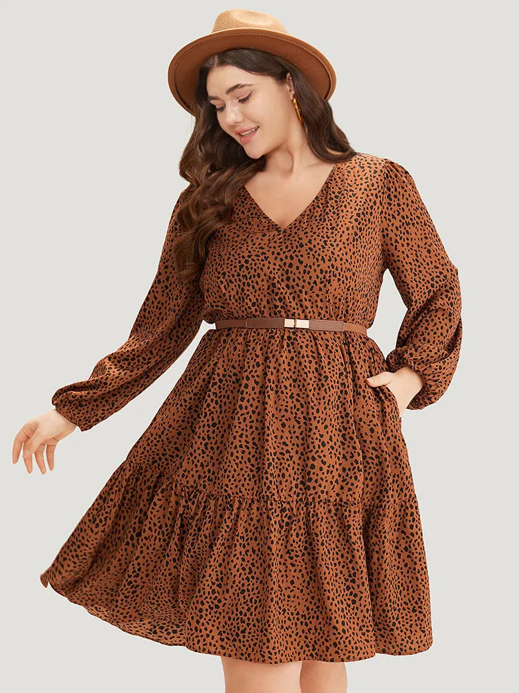 Leopard Lantern Sleeve V Neck Pocket Dress sold by Bloomchic product image thumbnail 5