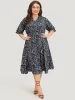 Ditsy Floral Notched Flutter Trim Elastic Waist Dress sold by Bloomchic