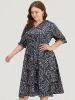 Ditsy Floral Notched Flutter Trim Elastic Waist Dress sold by Bloomchic