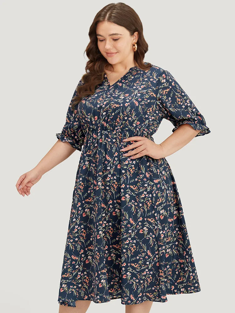 Ditsy Floral Notched Flutter Trim Elastic Waist Dress sold by Bloomchic product image thumbnail 2