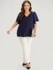 Plain V Neck Ruffle Sleeve Pleated Blouse sold by Bloomchic
