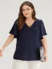 Plain V Neck Ruffle Sleeve Pleated Blouse sold by Bloomchic