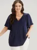 Plain V Neck Ruffle Sleeve Pleated Blouse sold by Bloomchic
