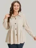 Plain Shirt Collar Button Through Ruffle Hem Pocket Coat sold by Bloomchic