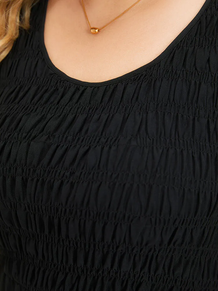 Crochet Lace Mesh Shirred Elastic Waist Ruffle Cap Sleeve Dress sold by Bloomchic product image thumbnail 5