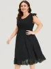 Crochet Lace Mesh Shirred Elastic Waist Ruffle Cap Sleeve Dress sold by Bloomchic
