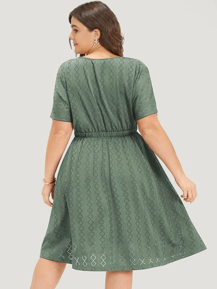 Plain Geo Eyelet Batwing Sleeve Elastic Waist Dress sold by Bloomchic product image thumbnail 2