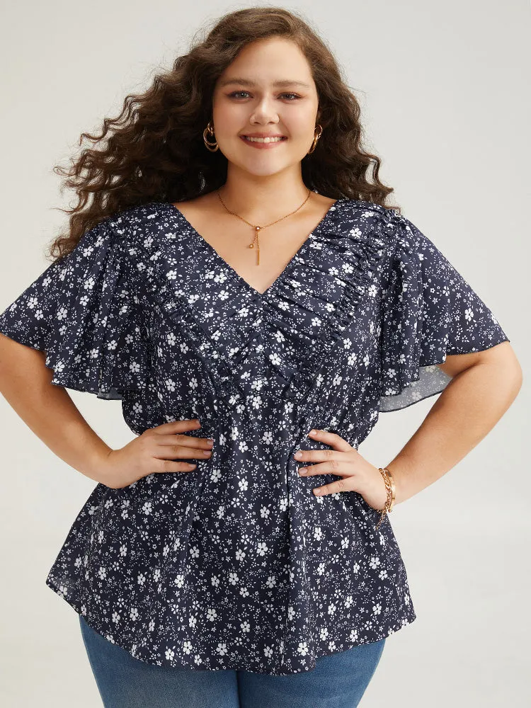 Ditsy Floral Flutter Sleeve Ruched Blouse sold by Bloomchic product image thumbnail 2