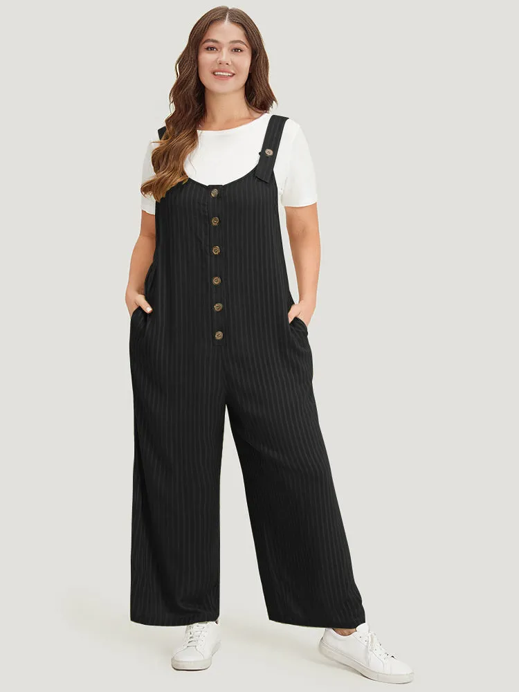Striped Pocket Button Through Overall Jumpsuit sold by Bloomchic