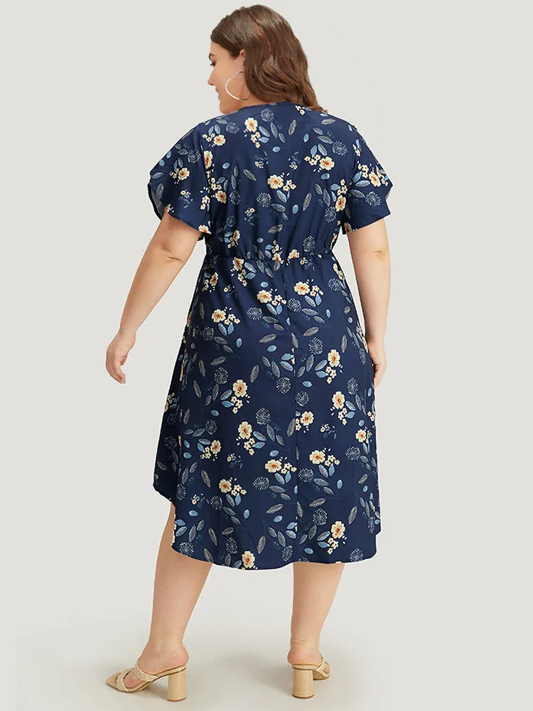 Floral Arc Hem Pocket Split Petal Sleeve Zip Up Dress sold by Bloomchic product image thumbnail 3