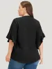 Anti-Wrinkle Plain Notched Flutter Sleeve Button Up Blouse sold by Bloomchic