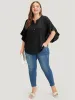 Anti-Wrinkle Plain Notched Flutter Sleeve Button Up Blouse sold by Bloomchic