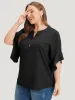 Anti-Wrinkle Plain Notched Flutter Sleeve Button Up Blouse sold by Bloomchic