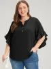 Anti-Wrinkle Plain Notched Flutter Sleeve Button Up Blouse sold by Bloomchic