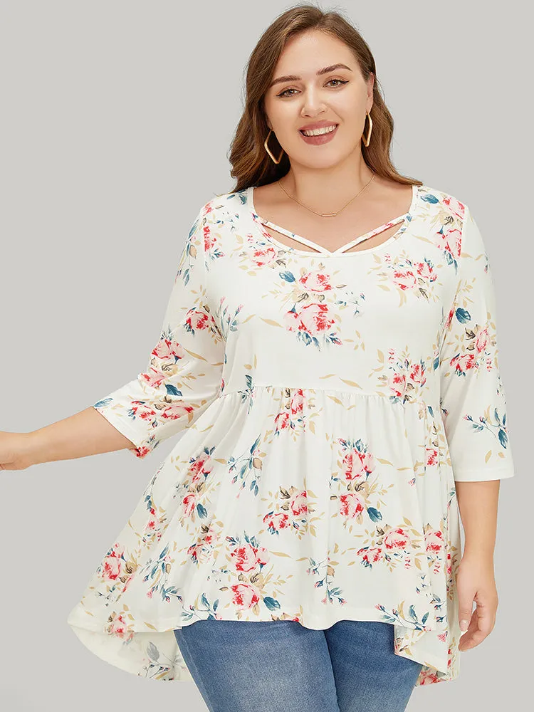 Floral Gathered High low Hem T-shirt sold by Bloomchic