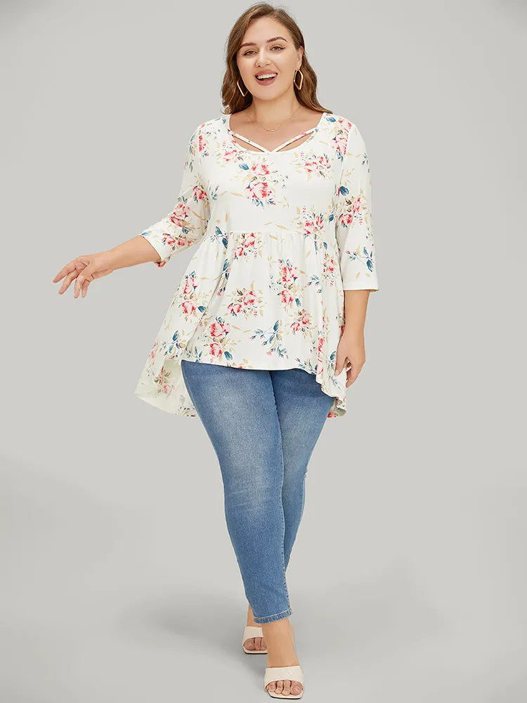 Floral Gathered High low Hem T-shirt sold by Bloomchic product image thumbnail 5