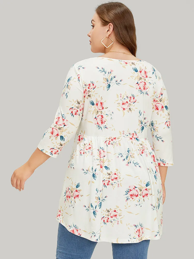 Floral Gathered High low Hem T-shirt sold by Bloomchic product image thumbnail 4