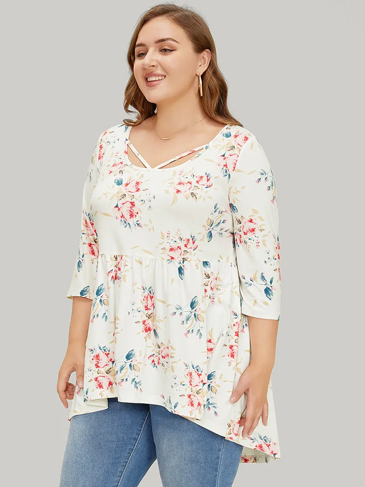 Floral Gathered High low Hem T-shirt sold by Bloomchic product image thumbnail 3