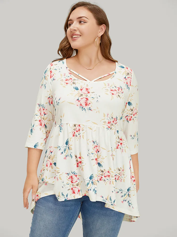 Floral Gathered High low Hem T-shirt sold by Bloomchic product image thumbnail 2
