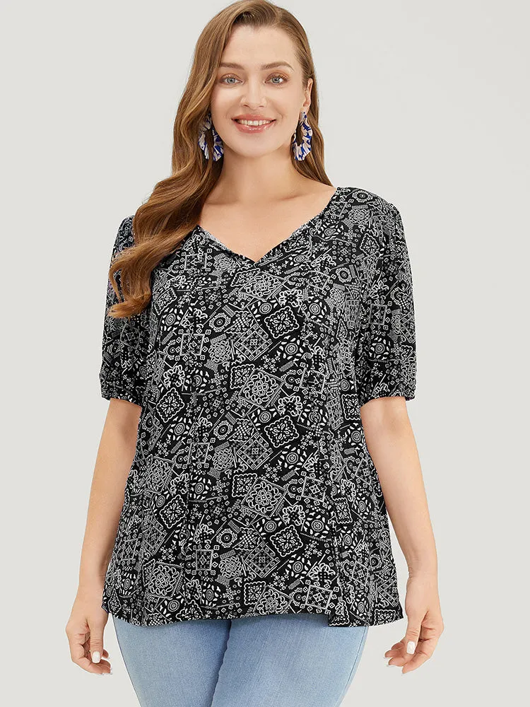 Moroccan Print Keyhole Tie Neck Blouse sold by Bloomchic product image thumbnail 2