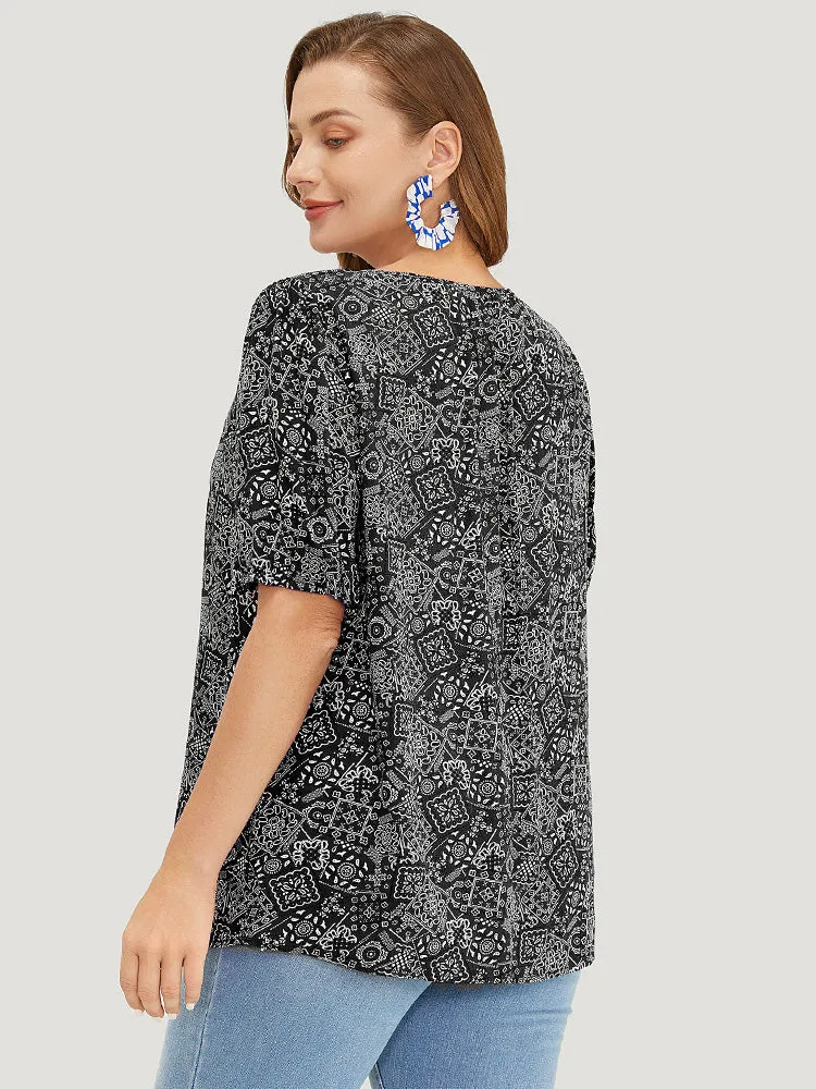 Moroccan Print Keyhole Tie Neck Blouse sold by Bloomchic product image thumbnail 4