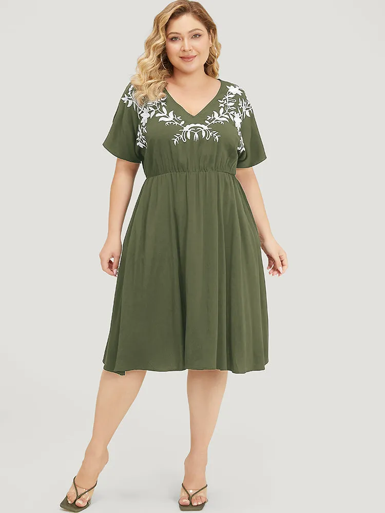 Floral Embroidered Pocket Dolman Sleeve Ruffle Dress sold by Bloomchic product image thumbnail 2