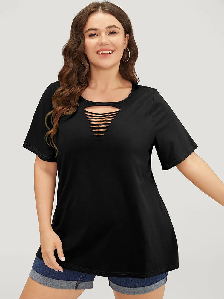 Plain Cut Out Short Sleeve T-shirt sold by Bloomchic product image thumbnail 3