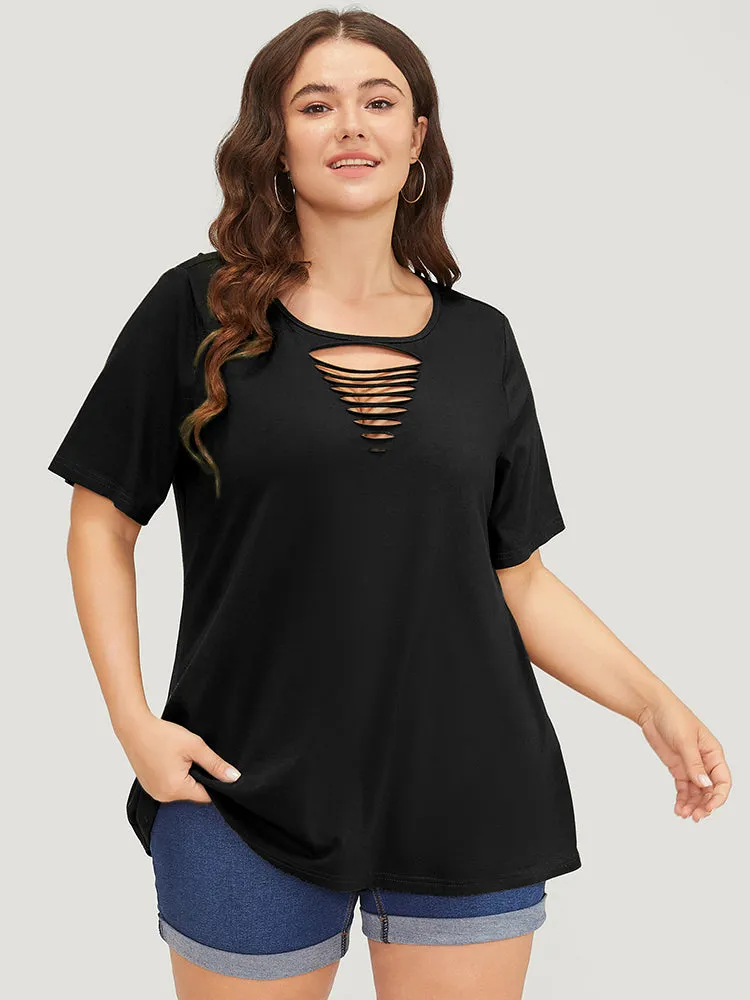 Plain Cut Out Short Sleeve T-shirt sold by Bloomchic product image thumbnail 2