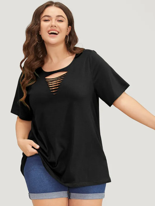 Plain Cut Out Short Sleeve T-shirt sold by Bloomchic