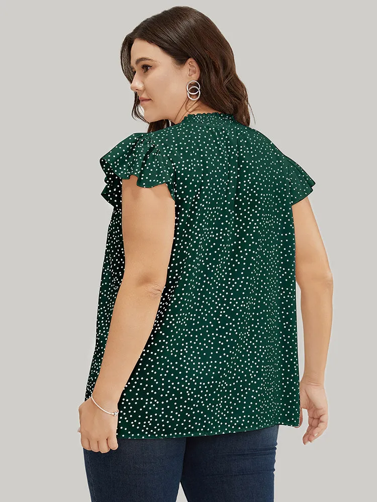 Polka Dot Shirred Mock Neck Cap Sleeve Blouse sold by Bloomchic product image thumbnail 3