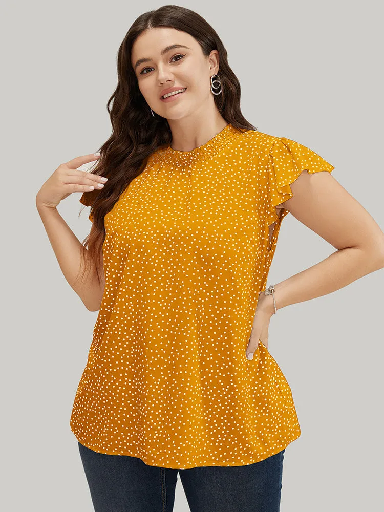 Polka Dot Shirred Mock Neck Cap Sleeve Blouse sold by Bloomchic product image thumbnail 4