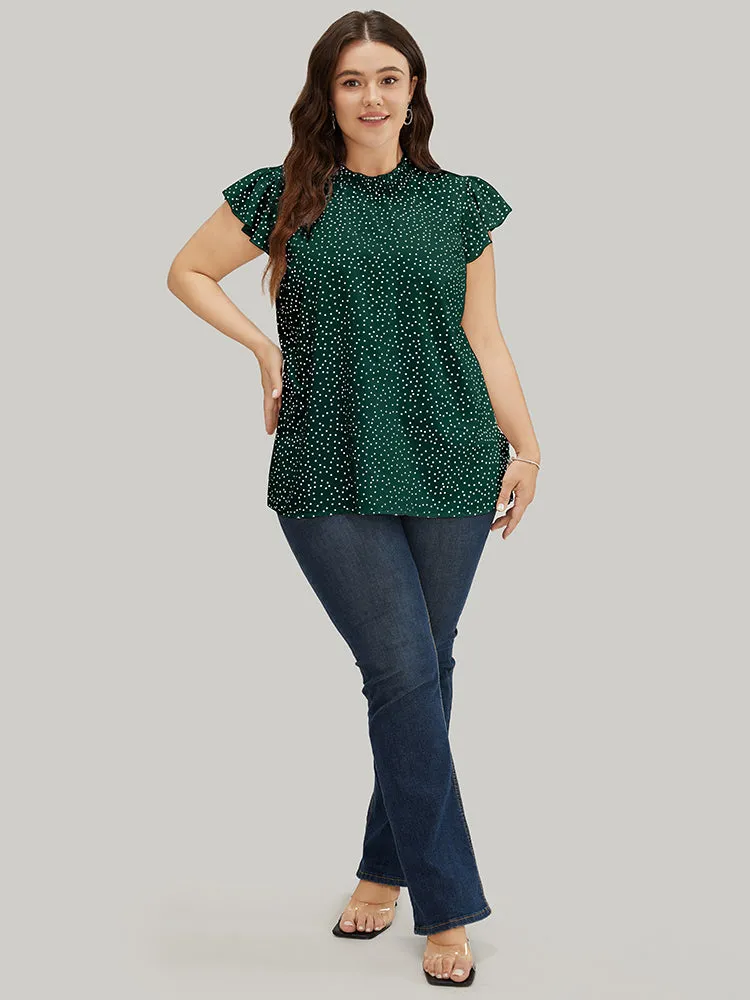 Polka Dot Shirred Mock Neck Cap Sleeve Blouse sold by Bloomchic product image thumbnail 2