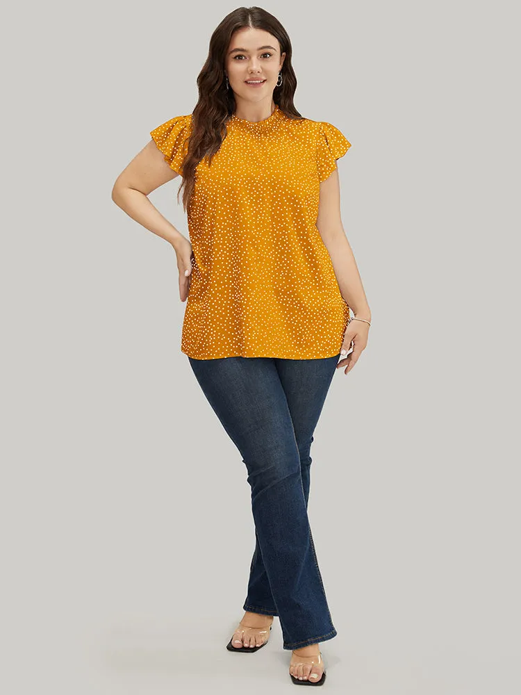 Polka Dot Shirred Mock Neck Cap Sleeve Blouse sold by Bloomchic product image thumbnail 5