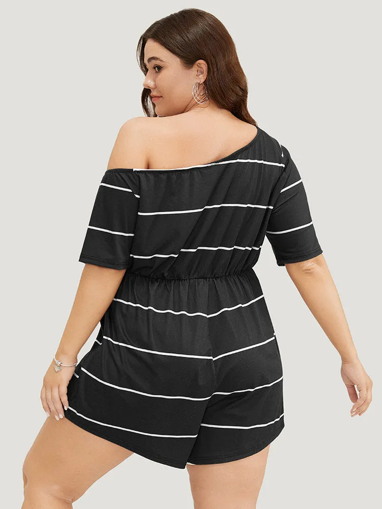 Striped Print Knot Pocket Tassels One Shoulder Romper sold by Bloomchic product image thumbnail 2